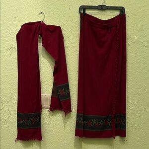 Elegant Red Skirt Set with Floral Details